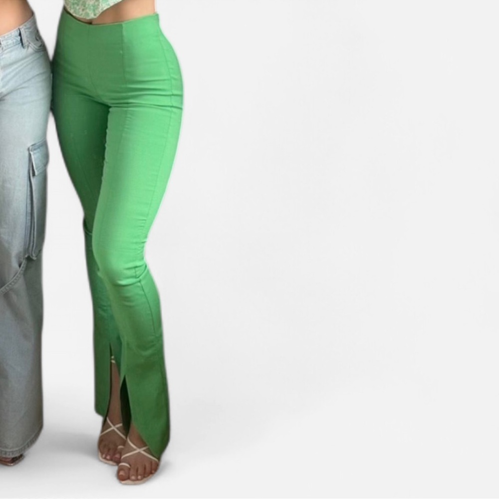 Zara Green High-Waisted split flare Pants
